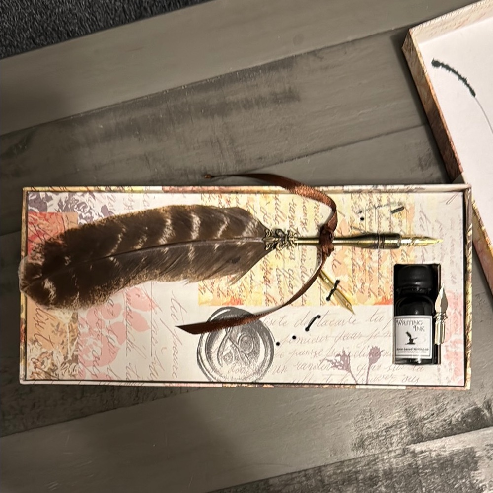 Vintage Feather Quill Pen Set with Ink
